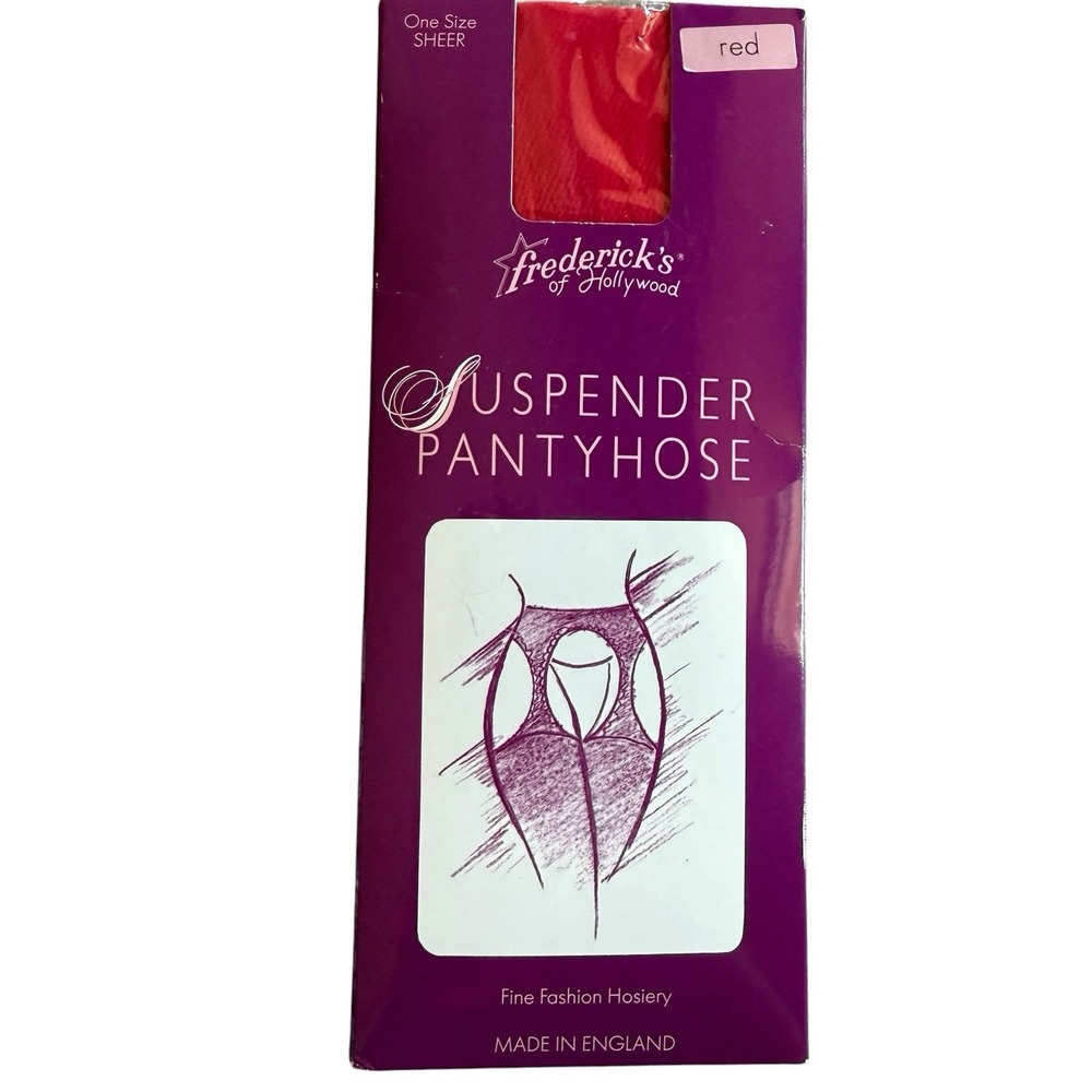 Vintage FREDERICK'S HOLLYWOOD Suspender Pantyhose One Size Sheer Red NOS England